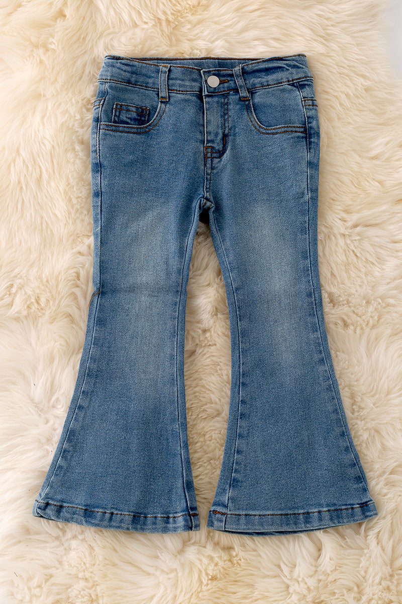 Embroidered light denim pants