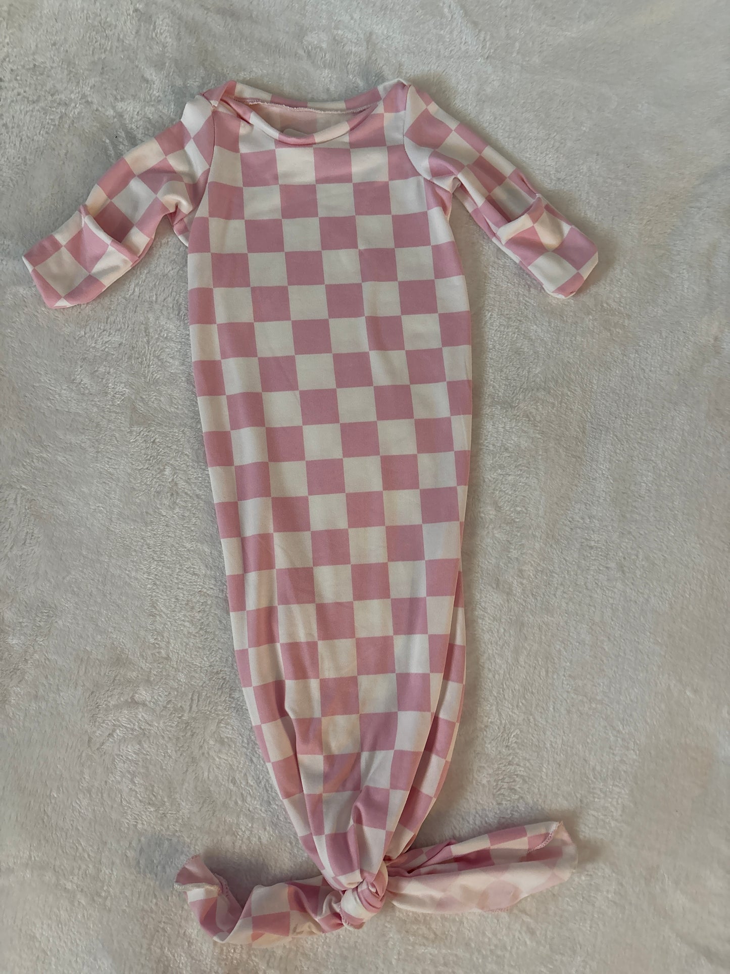 Pink checked knotted gown
