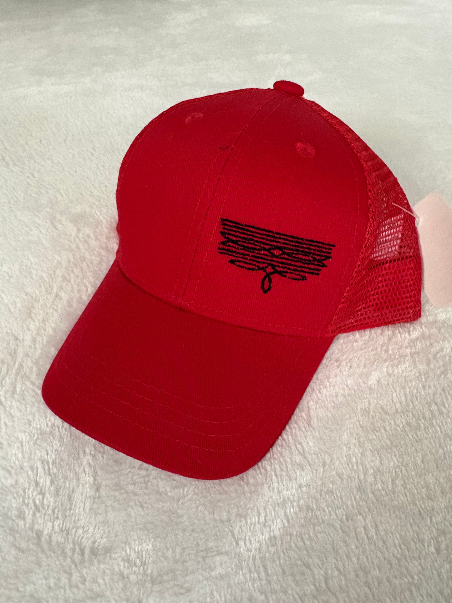 red boot stitch embroidery hat