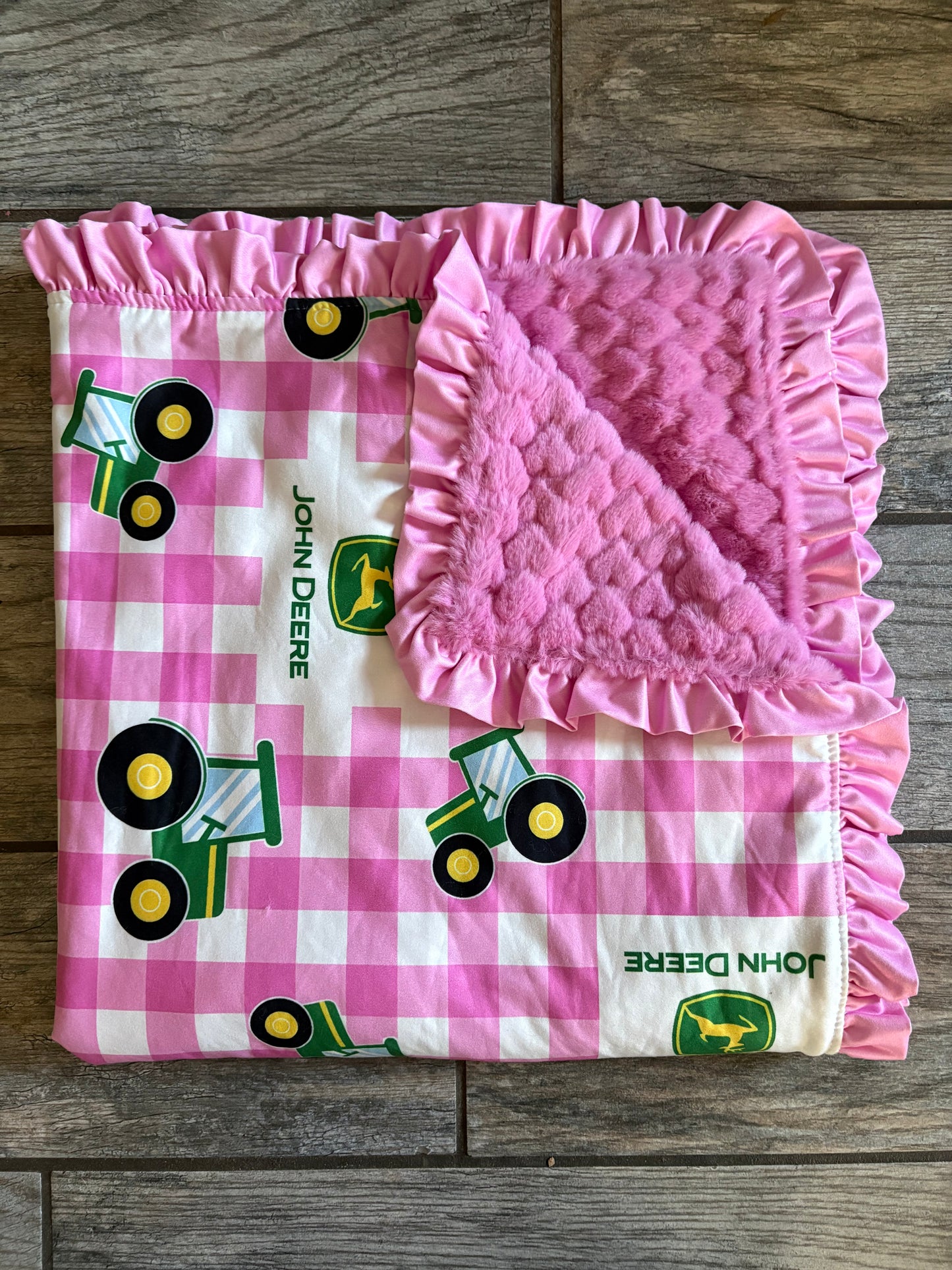 Pink tractor blanket