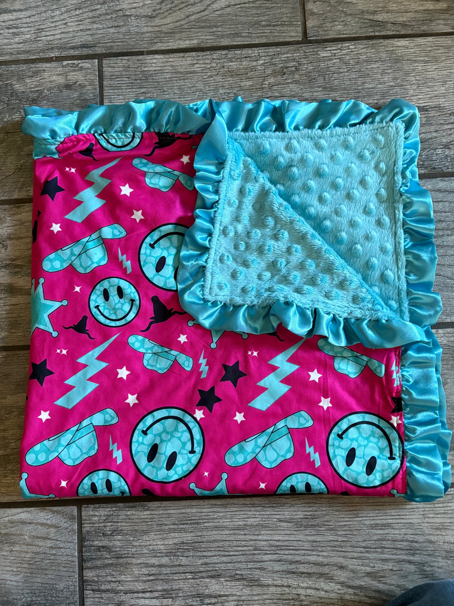 Pink/ turquoise baby blanket