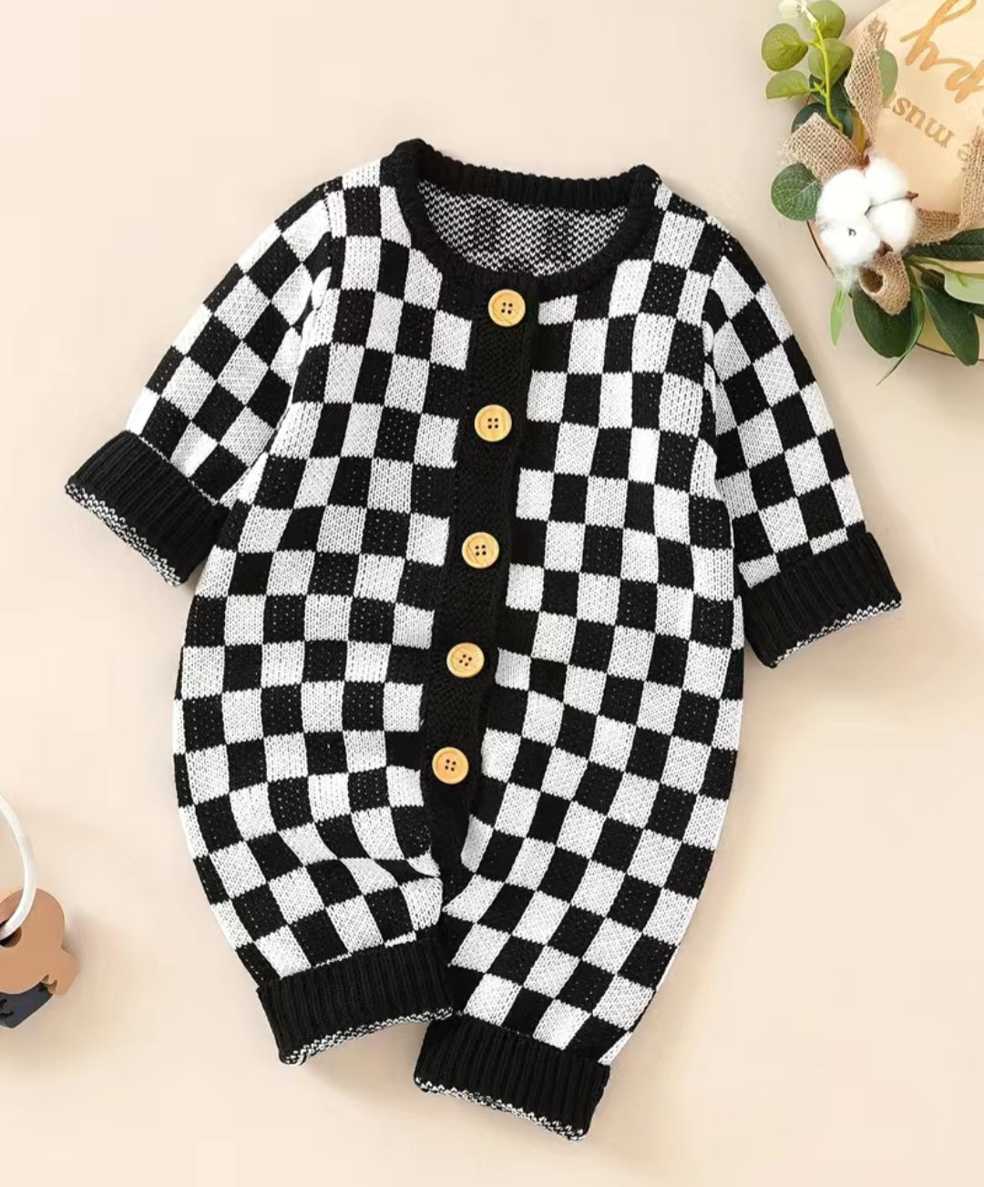 Black checkered romper