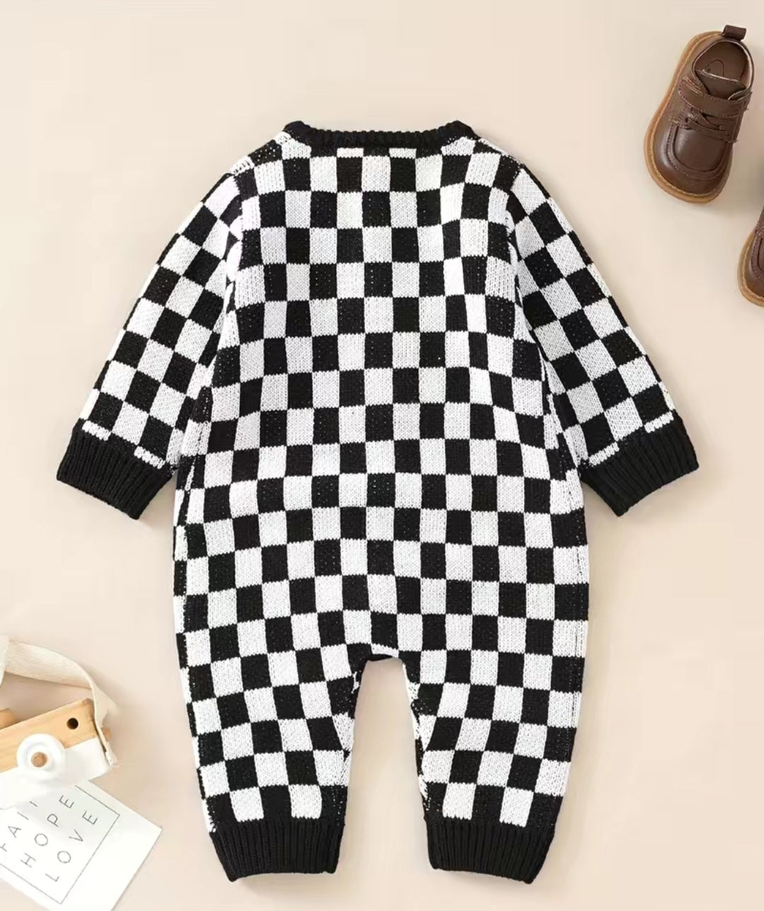 Black checkered romper