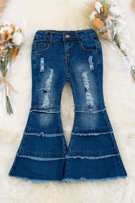 Ruffle denim flare pants