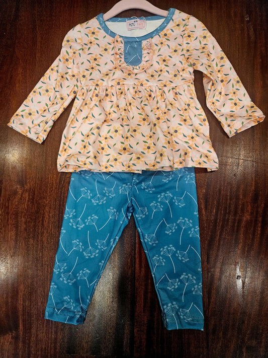 0-6 month flower pants set