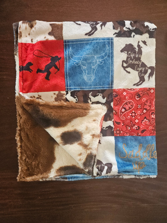 Cow print cowboy blanket