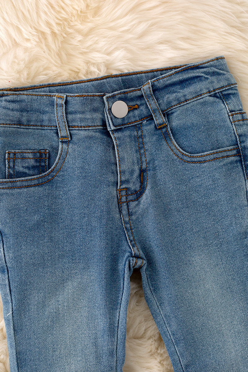 Embroidered light denim pants