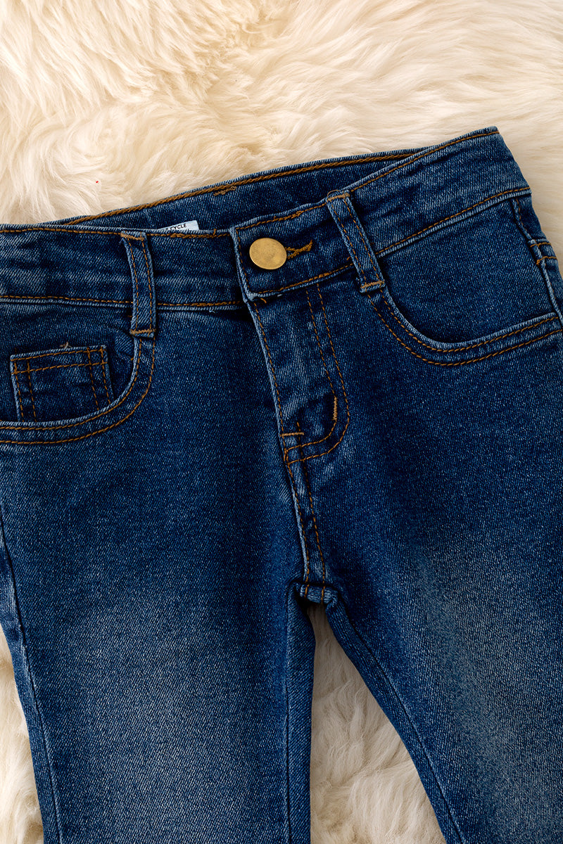 Embroidered dark denim pants
