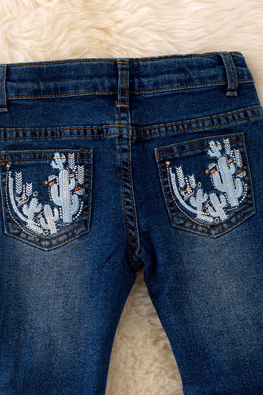 Embroidered dark denim pants