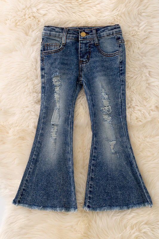 Distressed denim flare pants