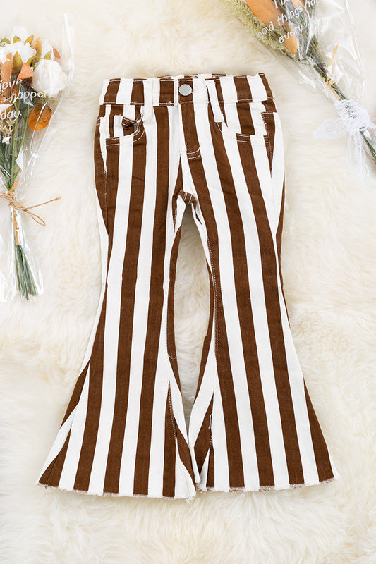 Brown/ cream striped denim flare pants