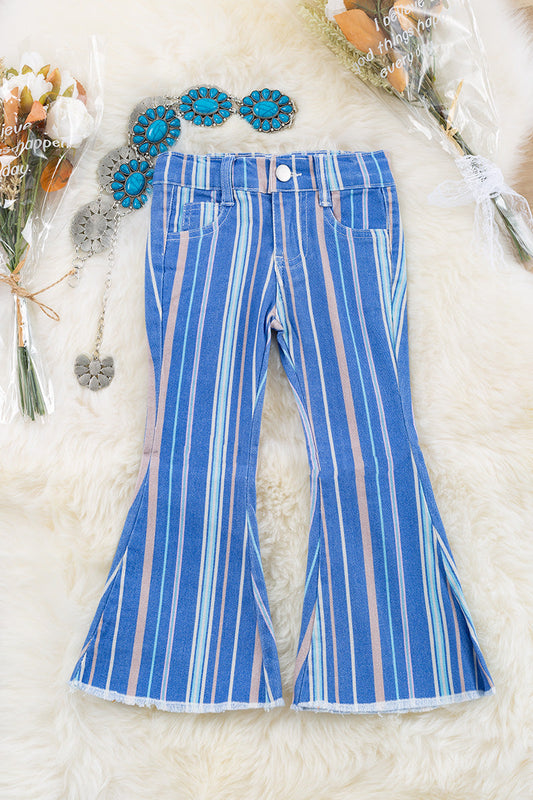 Striped denim flare pants
