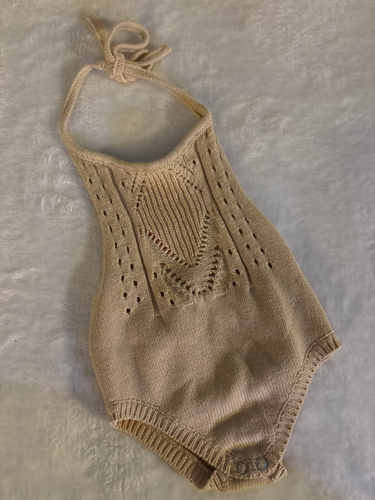 Beige crochet romper