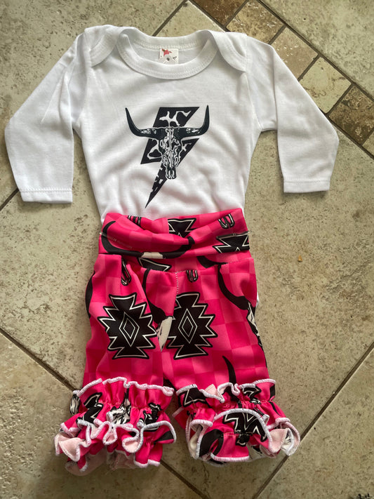Pink Aztec ruffled set