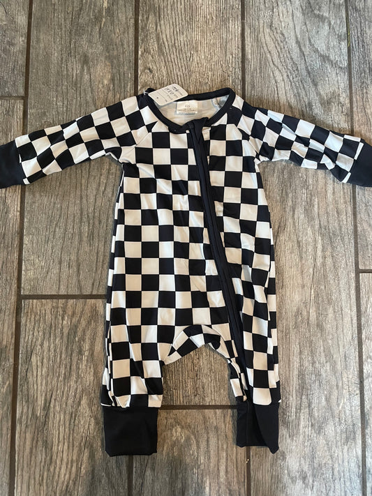 Black checkered long romper