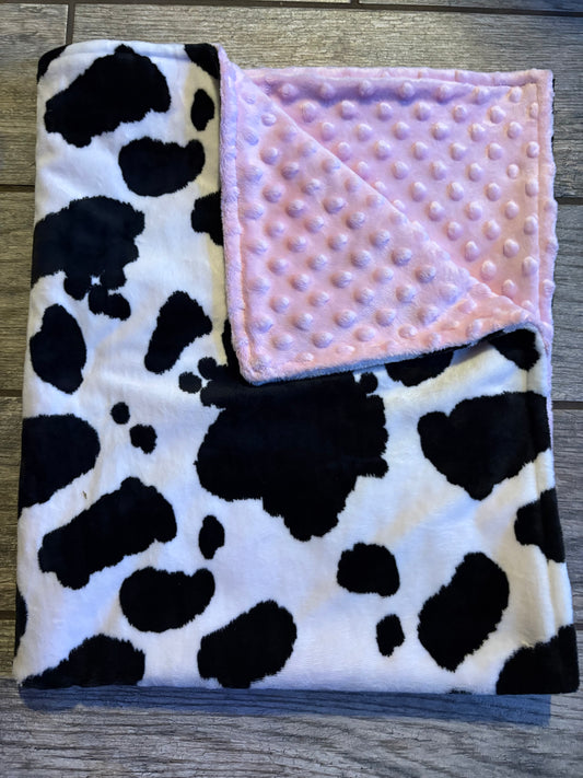 Cow print with pink minky blanket