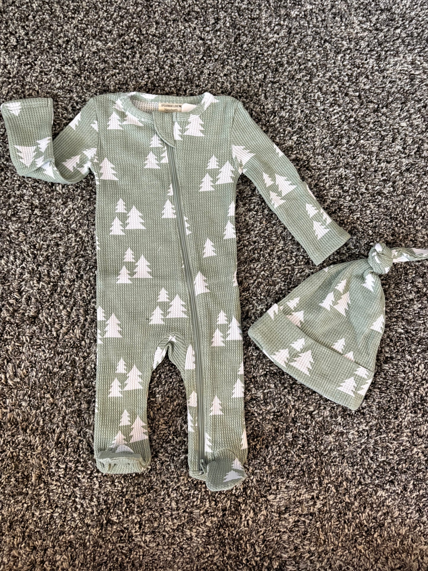 Green footed zip sleeper with beanie hat