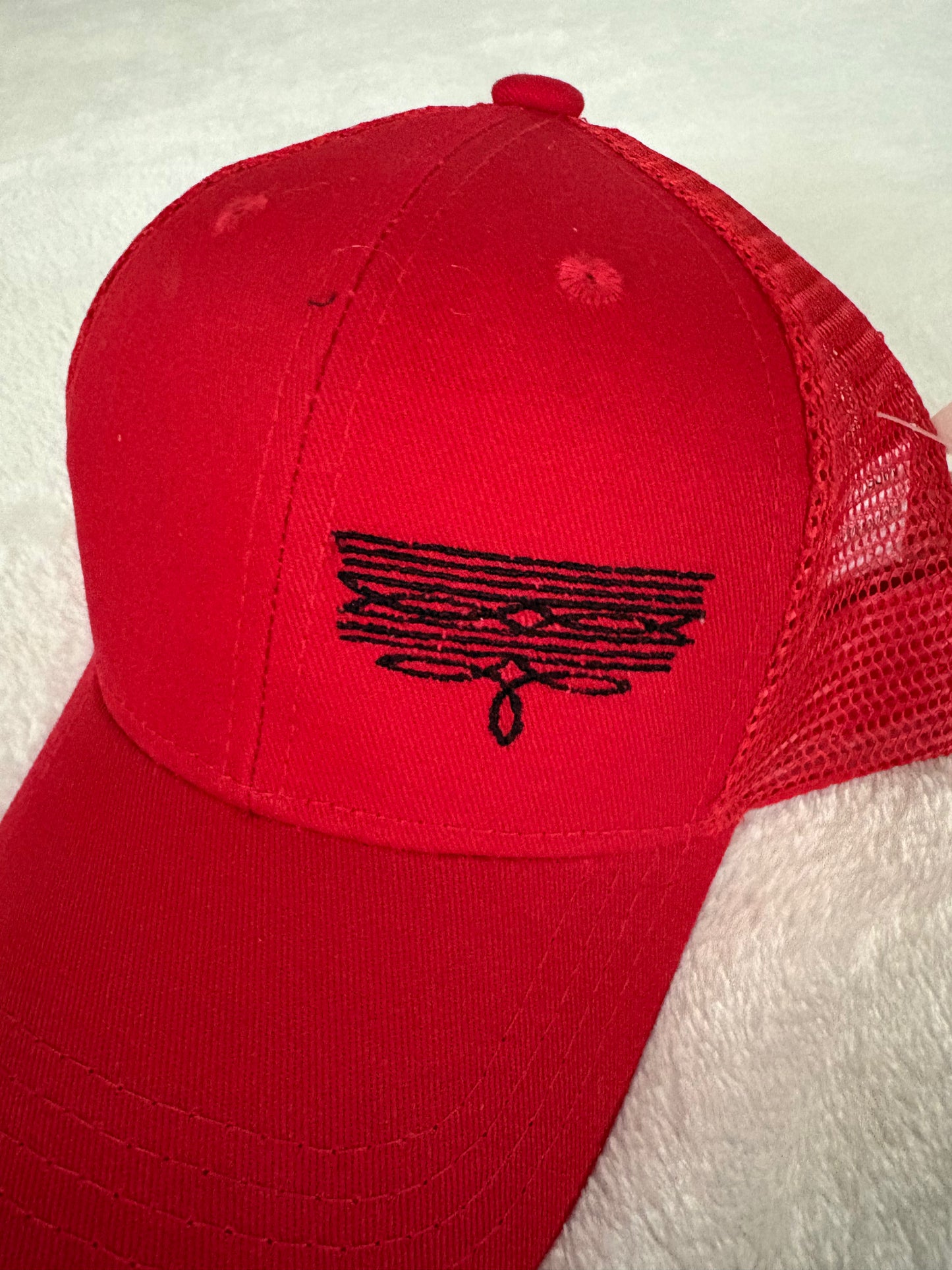 red boot stitch embroidery hat