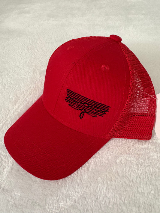 red boot stitch embroidery hat