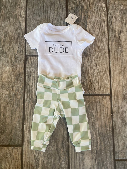 Little dude green check set