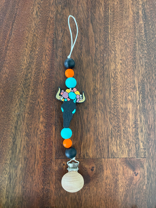 Turquoise steer binky clip