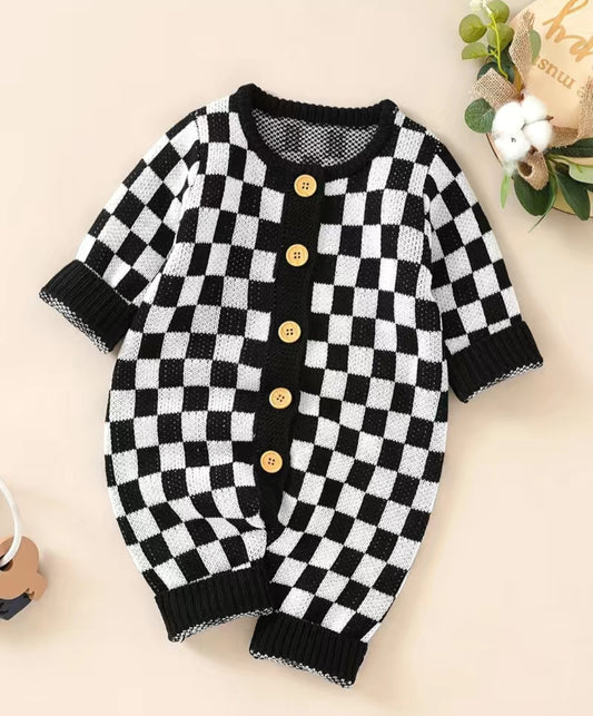 Black checkered romper