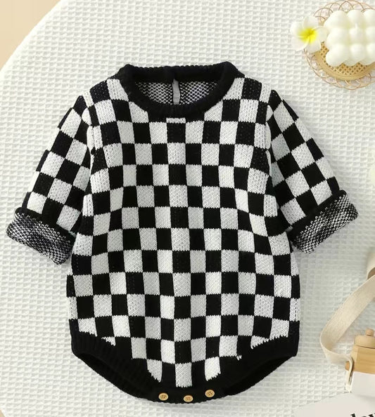 Black checkered romper