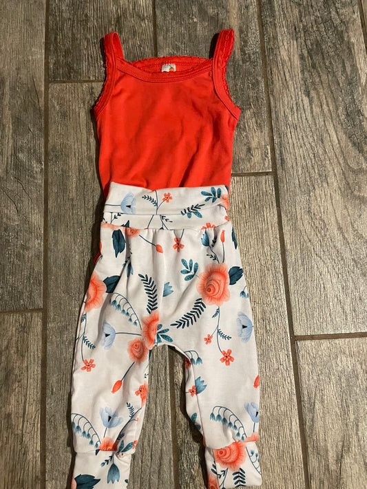 floral pants with tank onesie 6-9 months